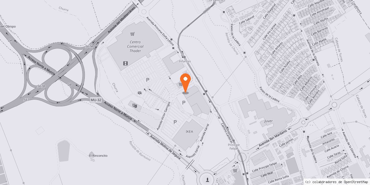 Mapa del Parque Comercial Thader con la ubicación de Casa Jardín